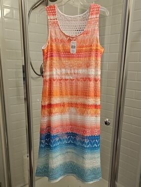 Cloth & Portrait Women's Sleeveless Eyelet Stripe Ombre Dress. NWT.